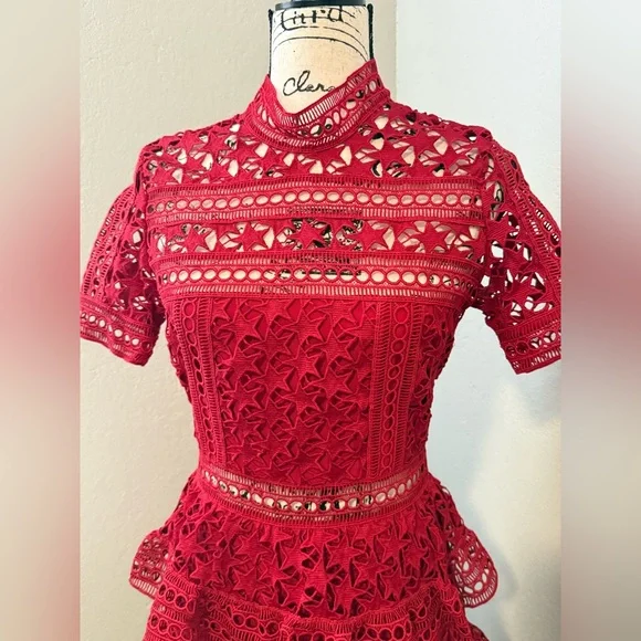 Self-Portrait Vibrant Red Lace Dress - Picture 4 of 8